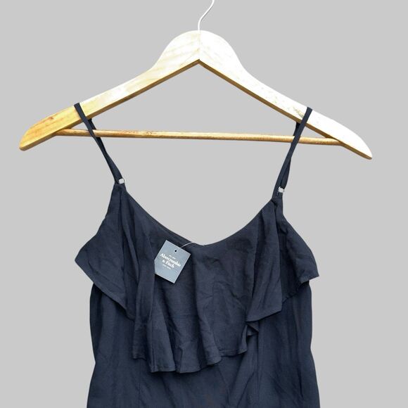 Abercrombie & Fitch Ruffle Romper Black XS Micro Short Spaghetti Strap Travel - Picture 5 of 14